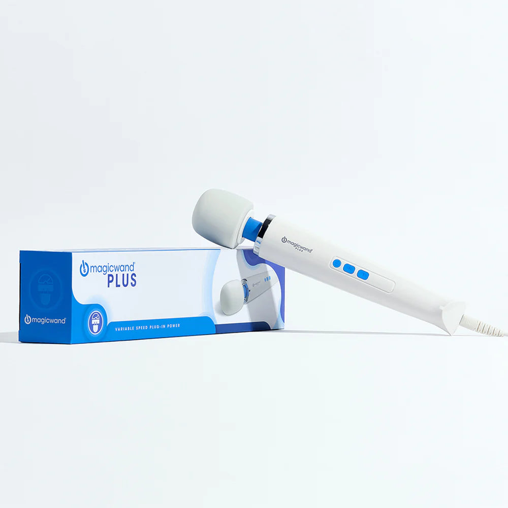 Magic Wand Plus product next to its branded packaging box